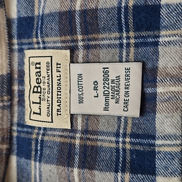L L Beam Plaid Fannel Button down Shirt sz L Blur Brown Cream Pre-owned - Picture 5 of 7